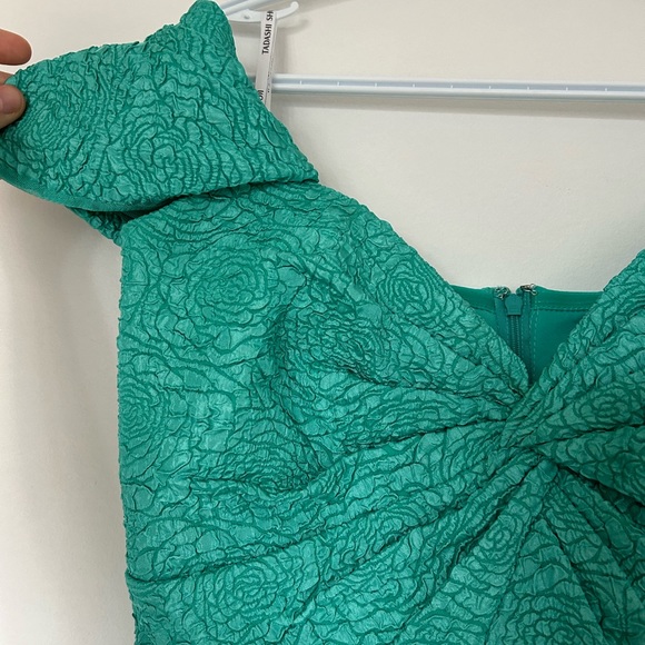 Tadashi Shoji Off-Shoulder Jacquard Cocktail Dress Jasmine Green Size 8 - Picture 5 of 8